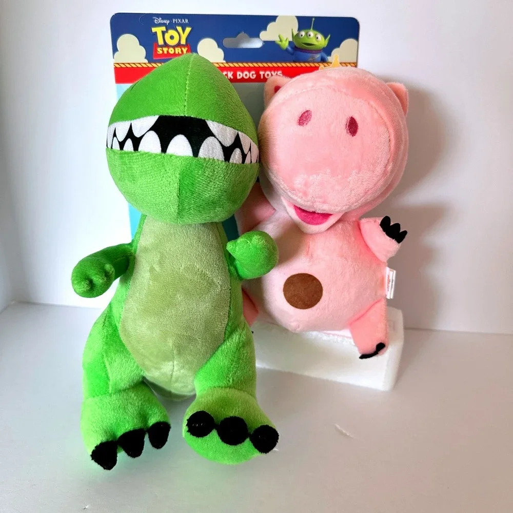 Disney Pixar Toy Story Dog Toys 2 Pack Rex Hamm Plush Squeaker New Green Pink